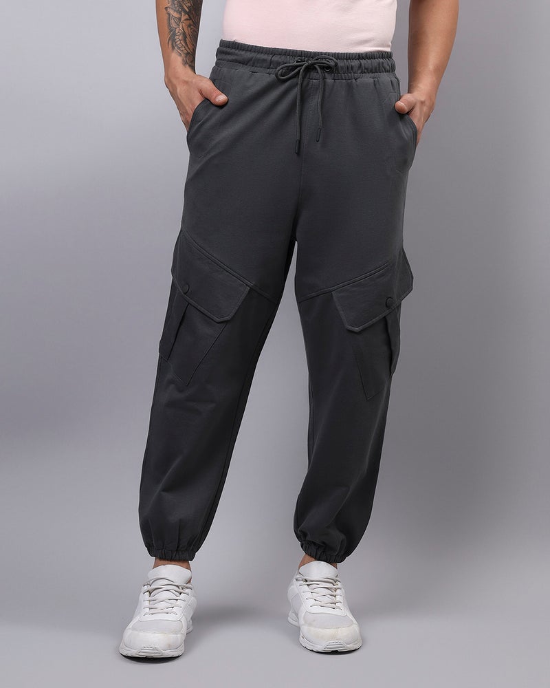 bewakoof Men's Grey Super Loose Fit Cargo Warm Joggers - Image 2